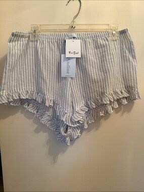 NWT  Fred Segal Andine Striped Ruffle Lounge Shorts - White with Black Stripes L